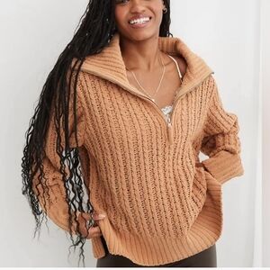 Aerie‎ Cozy Tan Cable Knit Sweater Size Medium